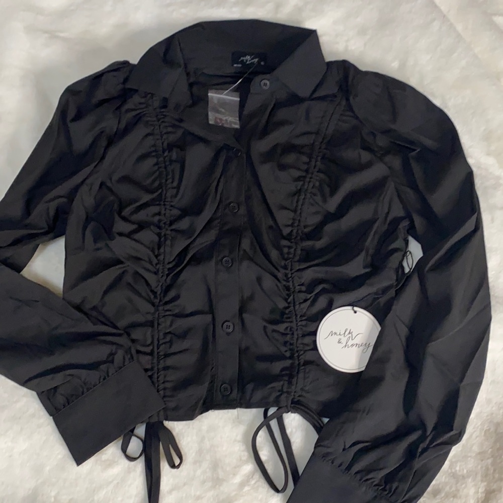 Black cropped button up